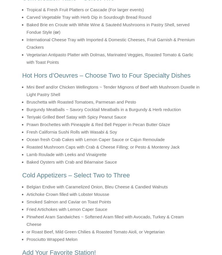 Five Star Catering Menu