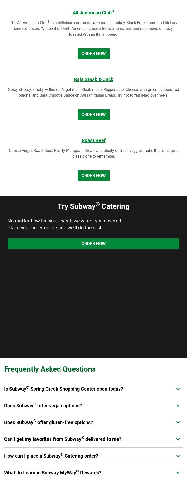 Subway Menu