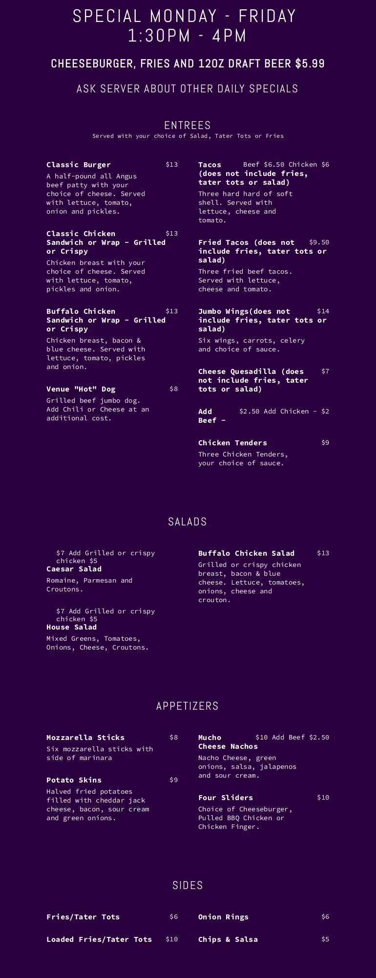 The Venue Menu