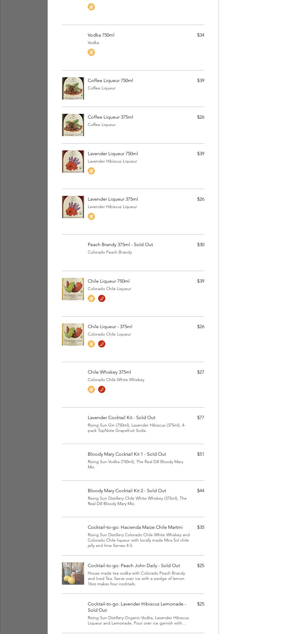 Rising Sun Distillery Menu