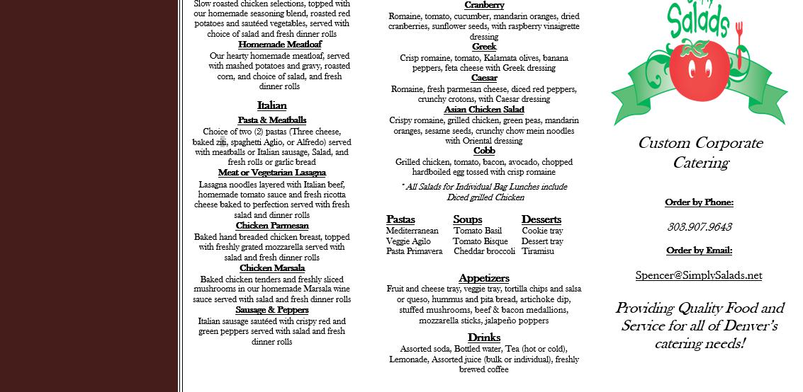 Simply Salads Catering Menu