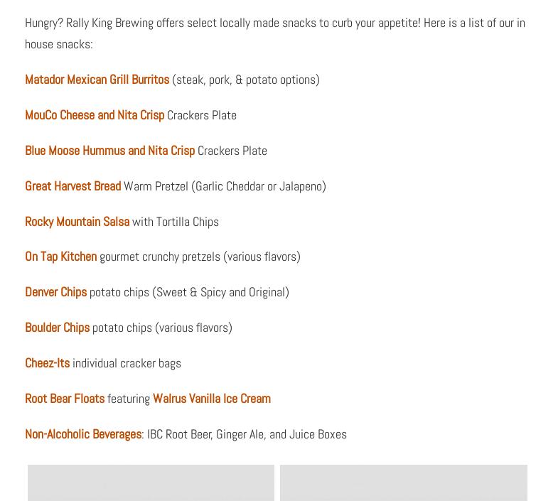 Rally King Brewing Menu