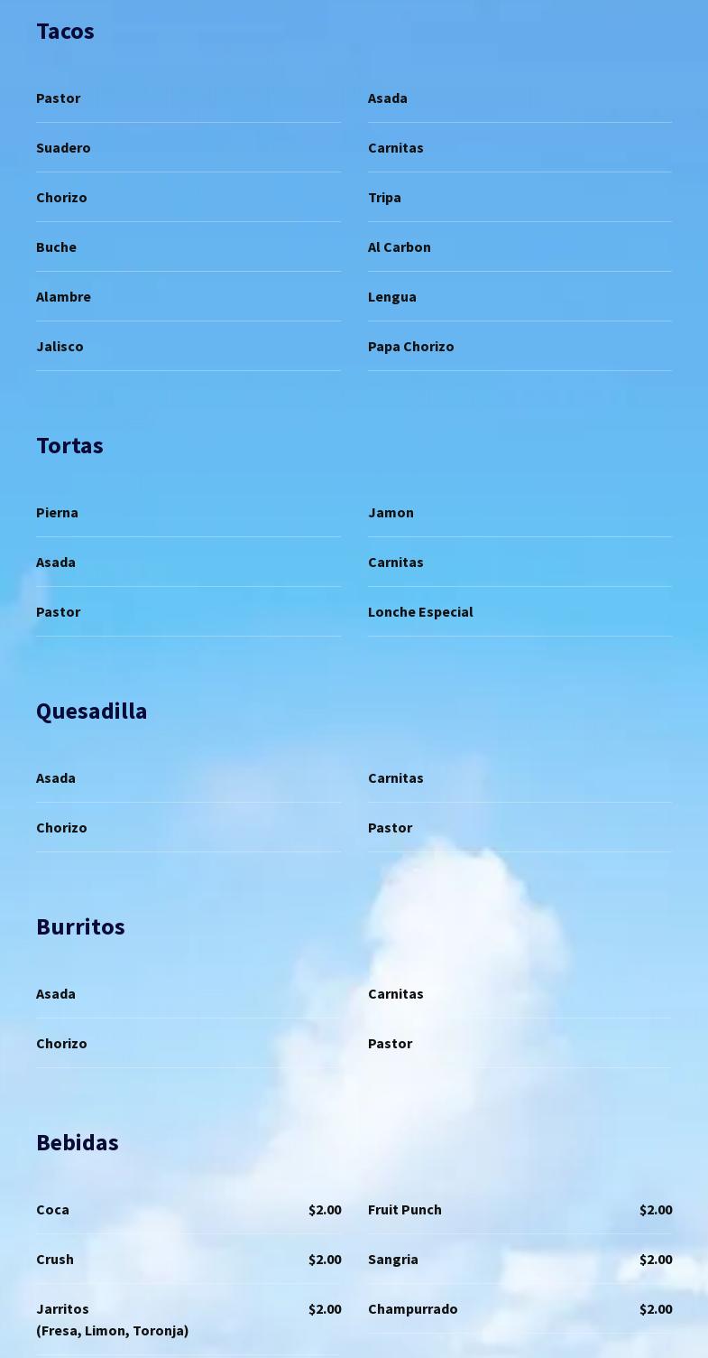 Taqueria Chapala Menu