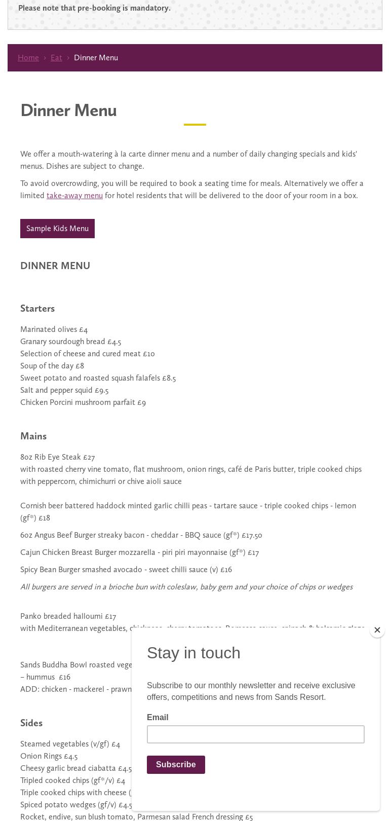 Beachcomber Restaurant Menu