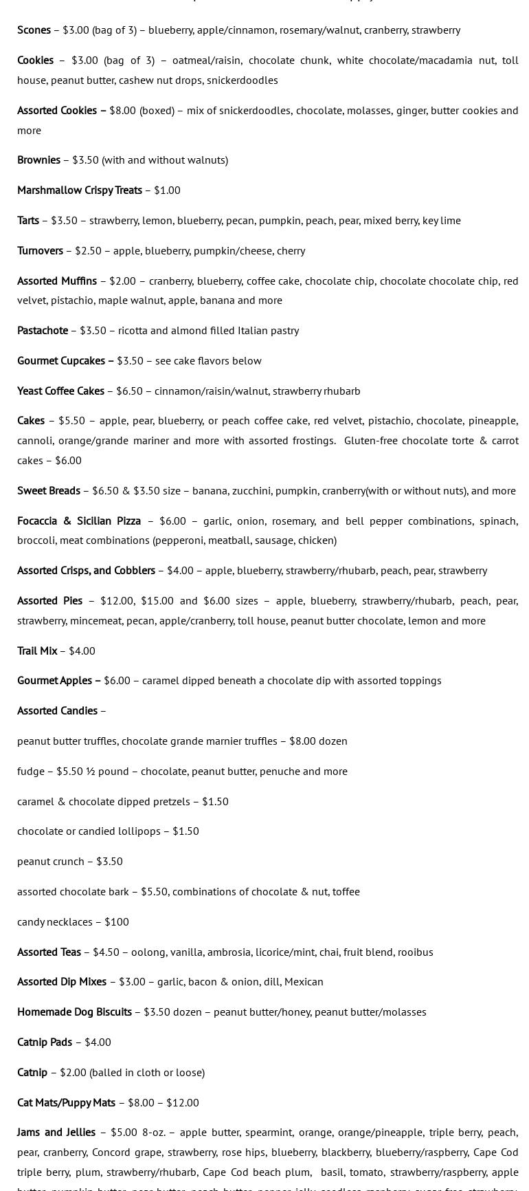 Maria's Kitchen Krafts Menu