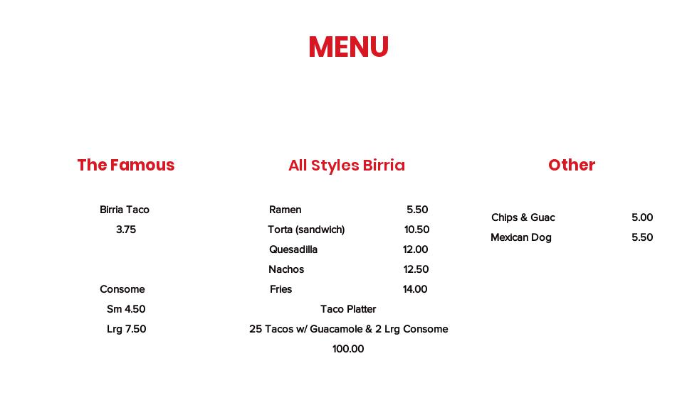 La Birriamania LLC Menu