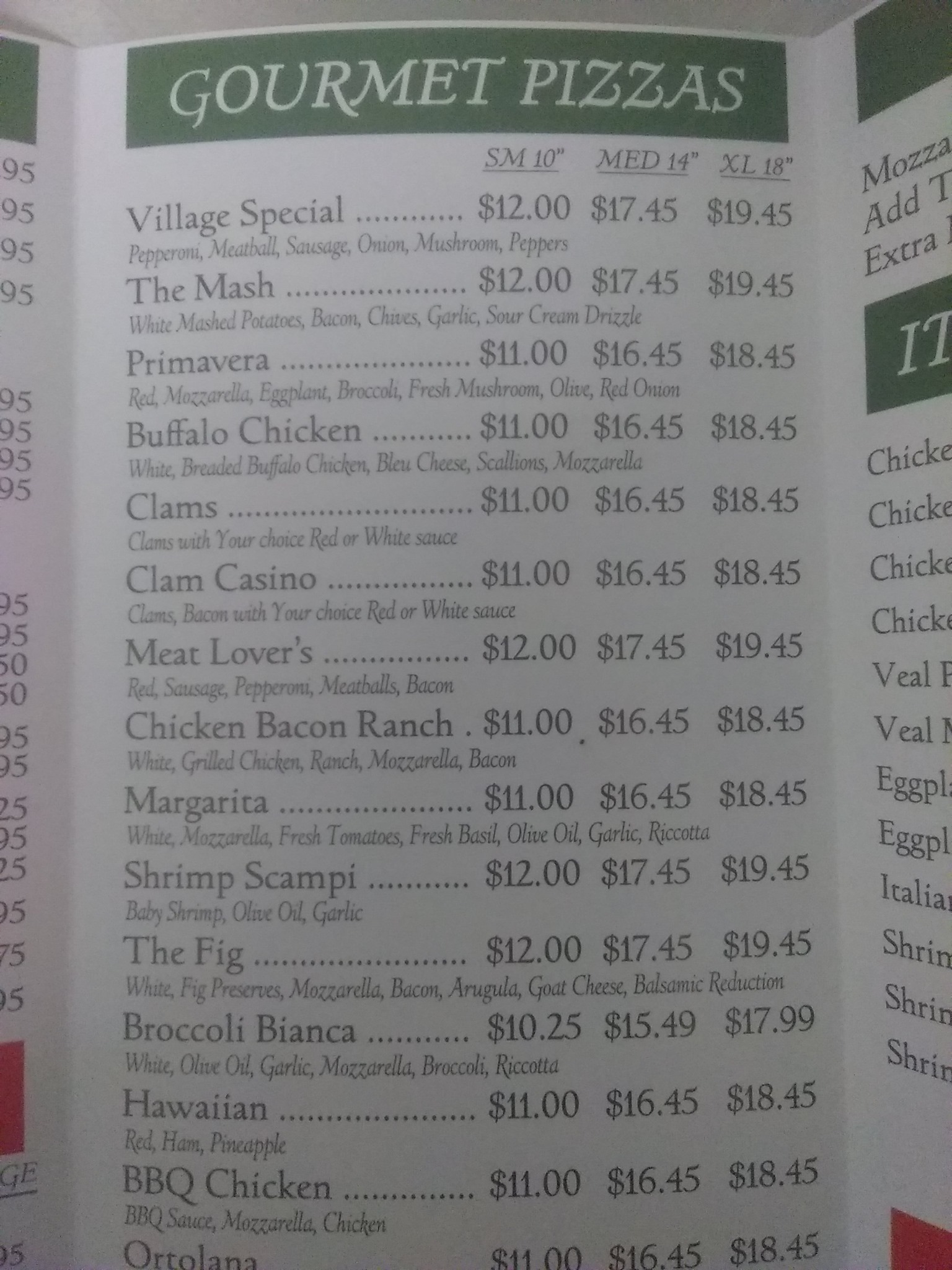 Village Pizza Menu
