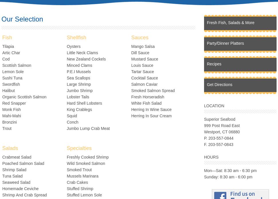 Superior Seafood Menu