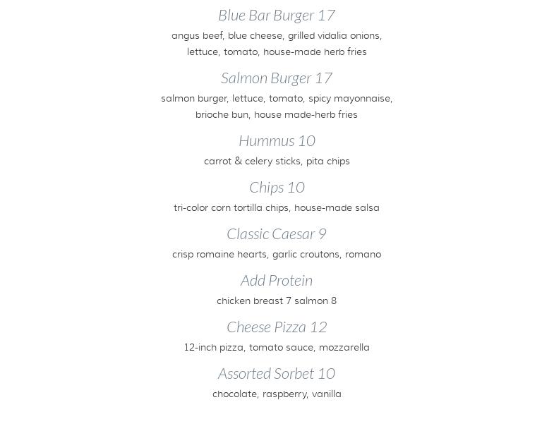 Blue Bar Menu