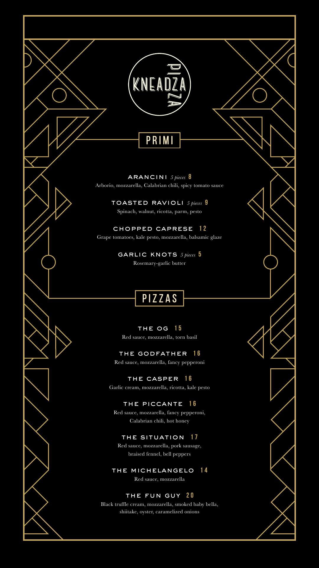 KNEADZA PIZZA Menu