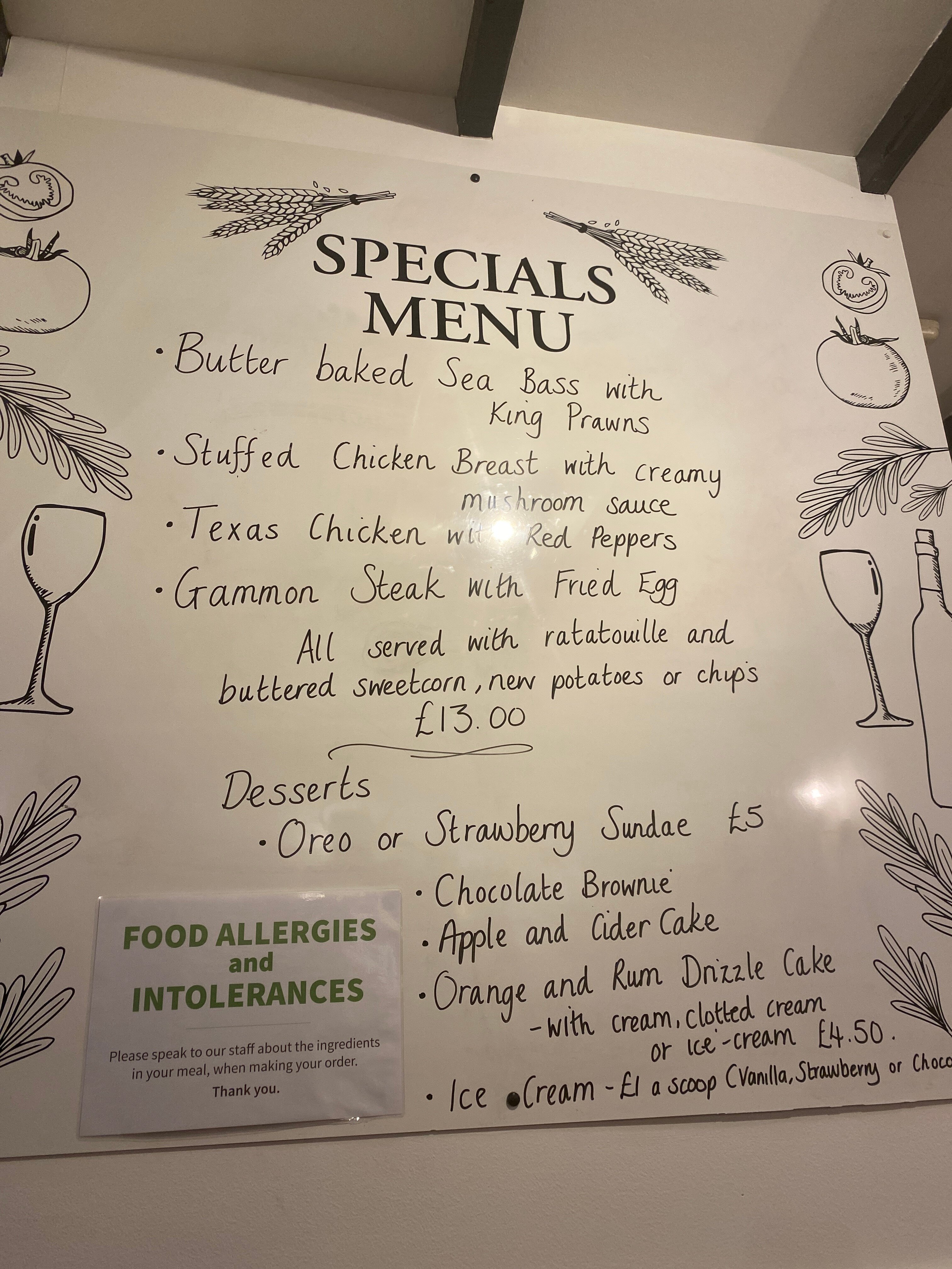 The Rising Sun Menu