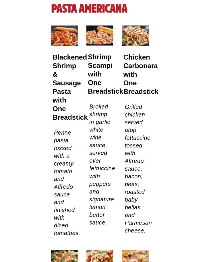 Pasta Americana Menu