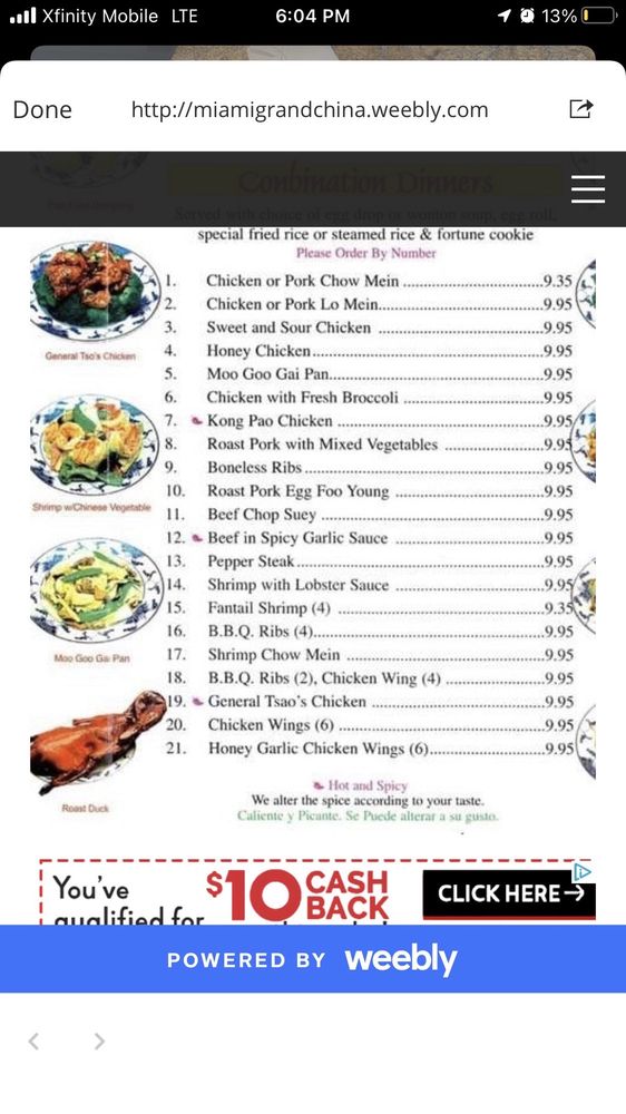 Comida china Menu