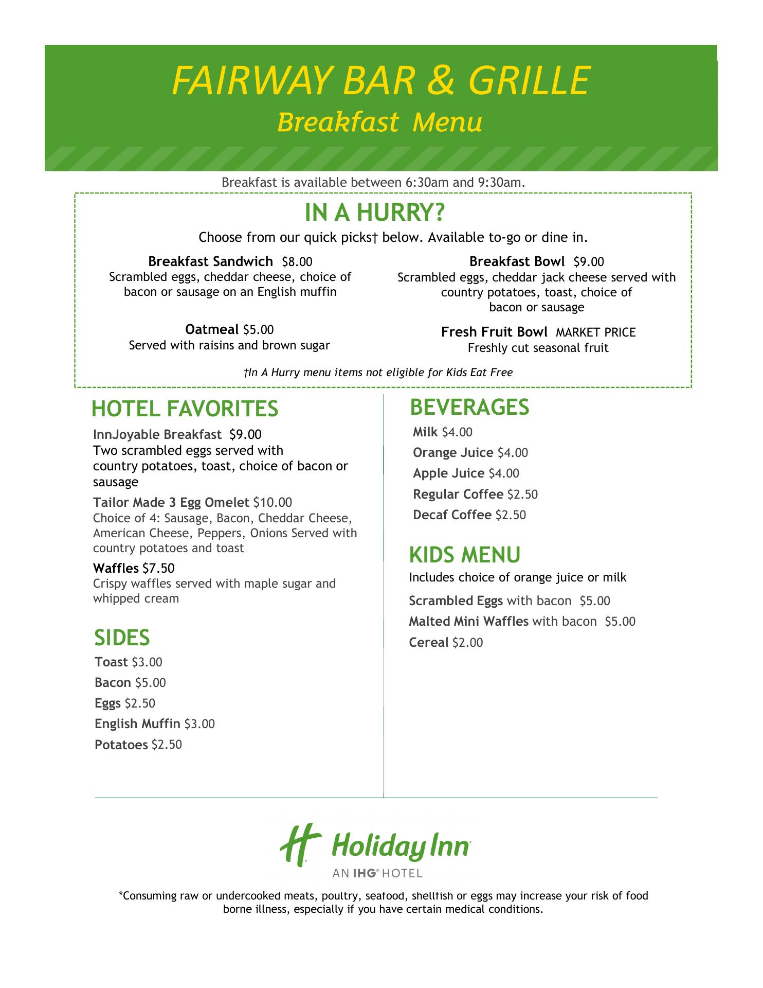 Fairway Bar & Grill Menu