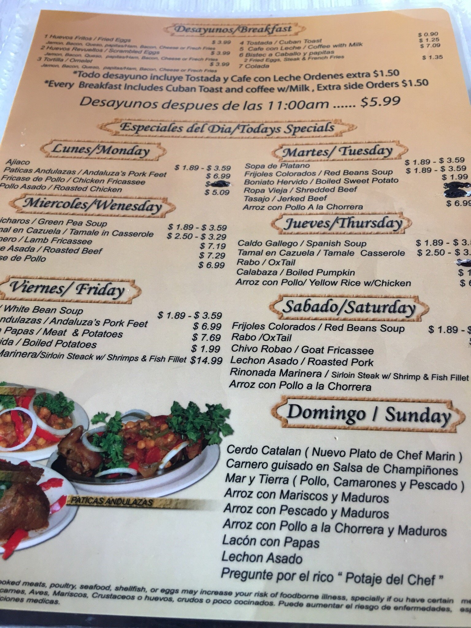 SalvaNica Bar y Restaurante Menu