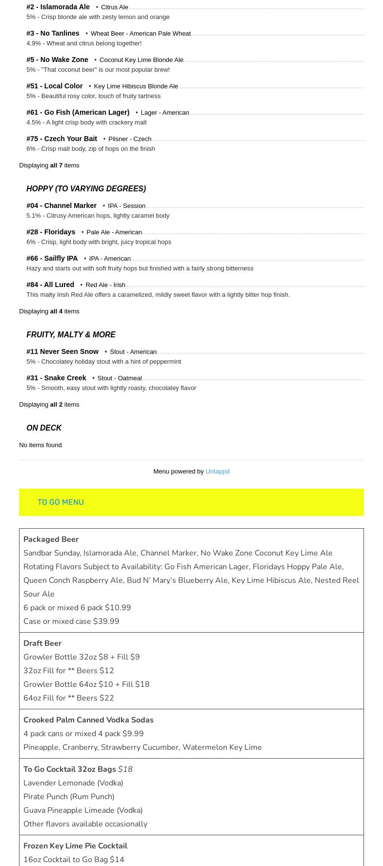 Islamorada Brewery & Distillery (Islamorada) Menu