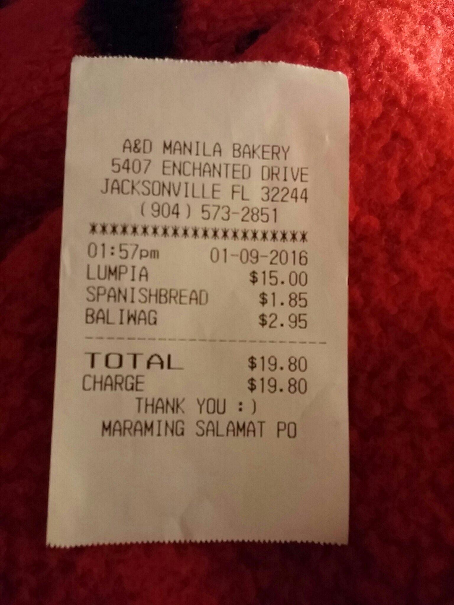 A & D Manila Bakery Menu