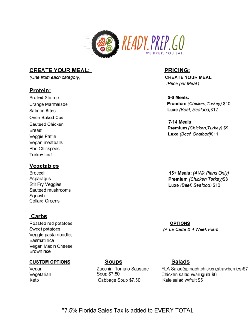 Ready Prep Go Menu