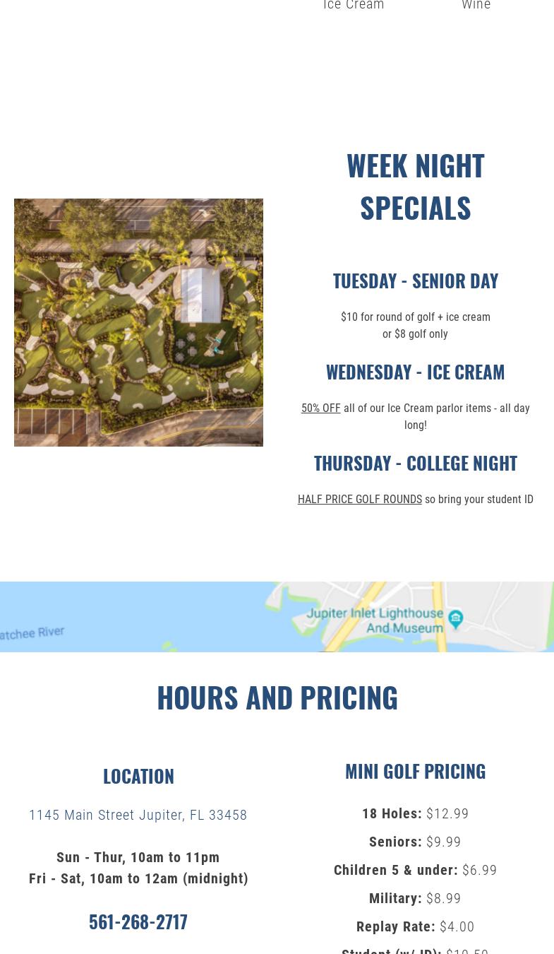 Lighthouse Cove Adventure Golf at Abacoa Menu