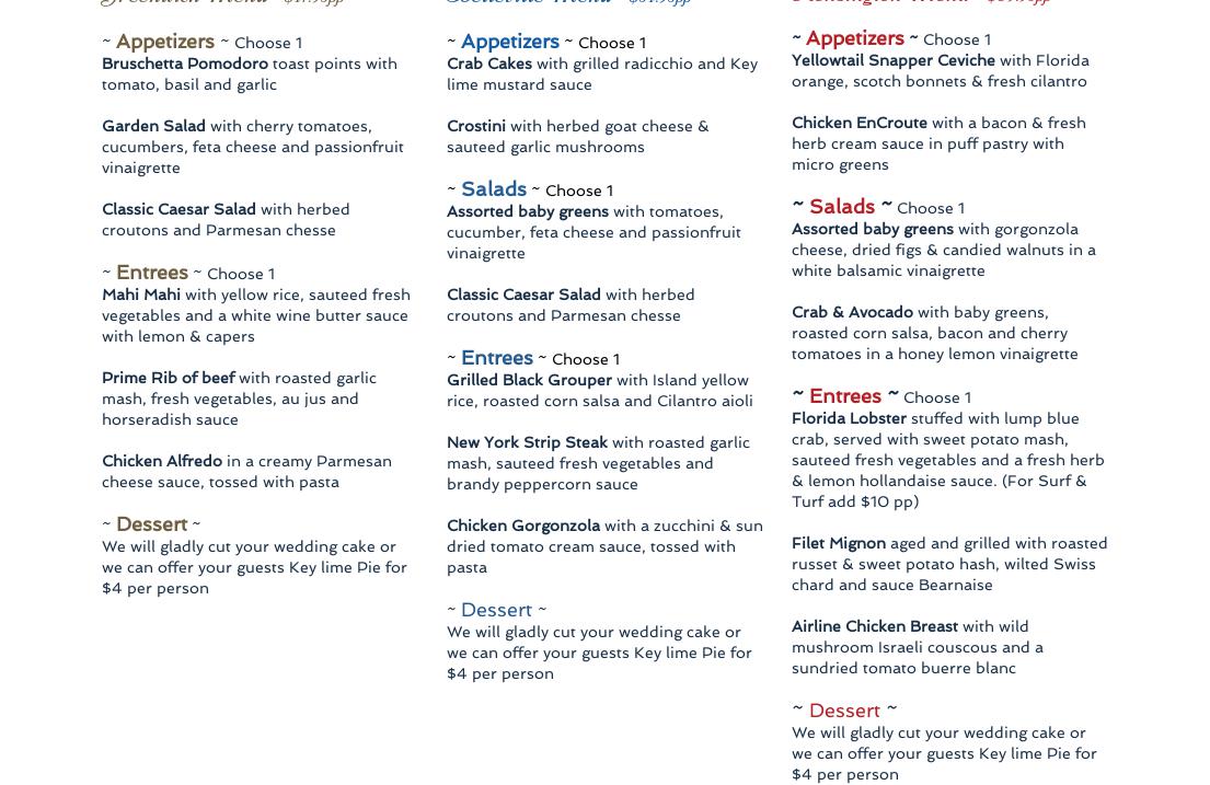 Key West Catering Company Menu