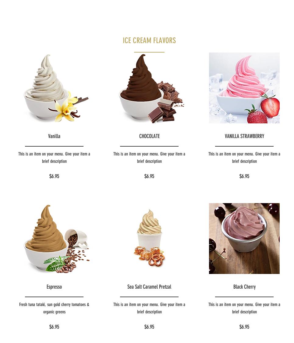 Blu Spoon Frozen Yogurt Menu