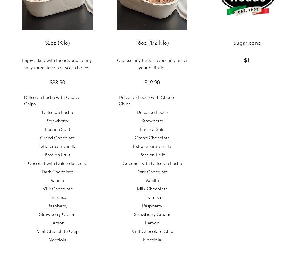 Freddo Miami Beach Menu