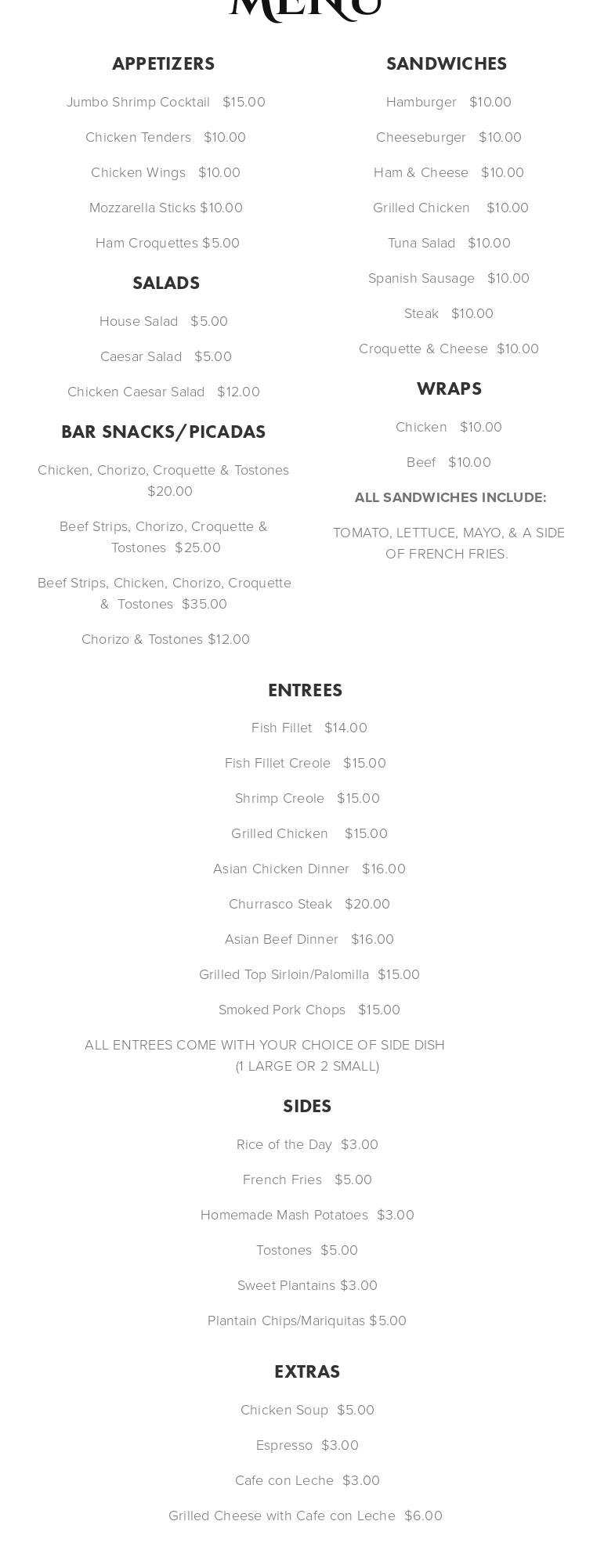 Stir crazy cabaret Menu