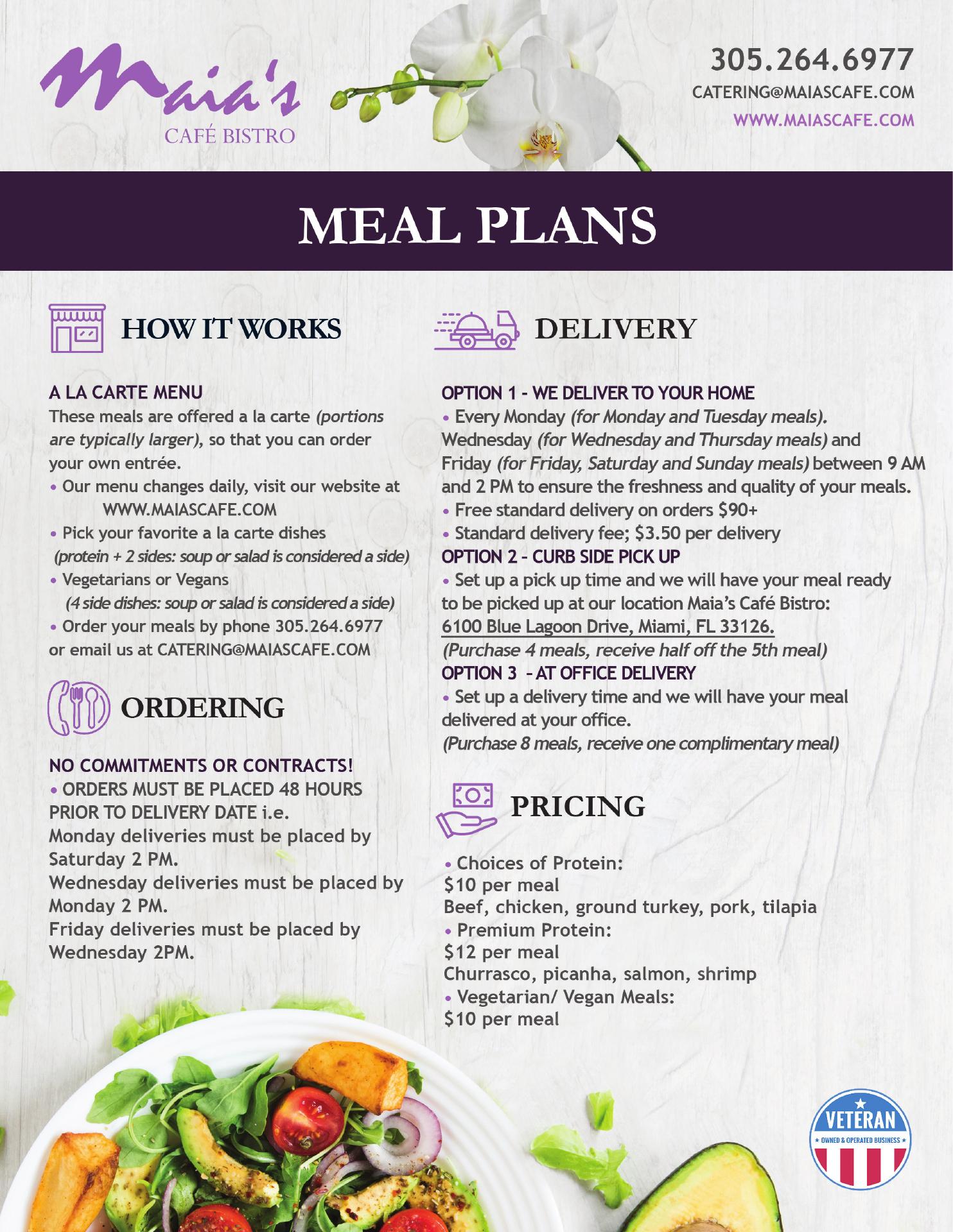 Maia's Cafe Bistro Menu