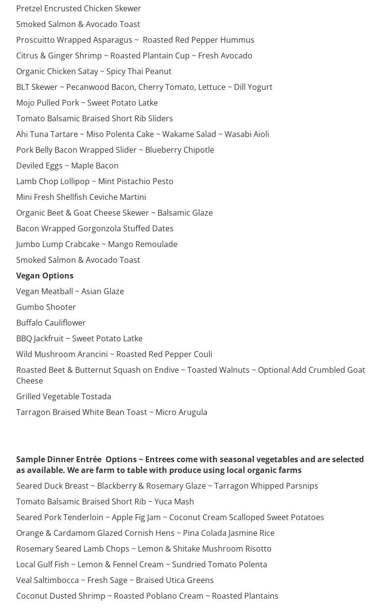 Sage Events Catering and Allergen Friendly Meal Delivery Menu