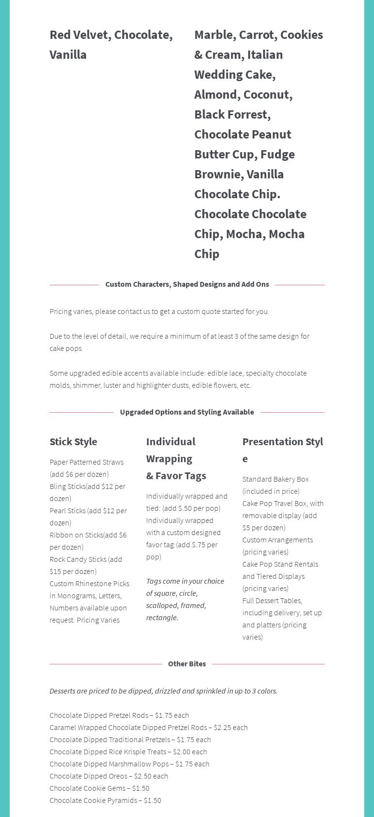 Pop Goes the Party, LLC Menu