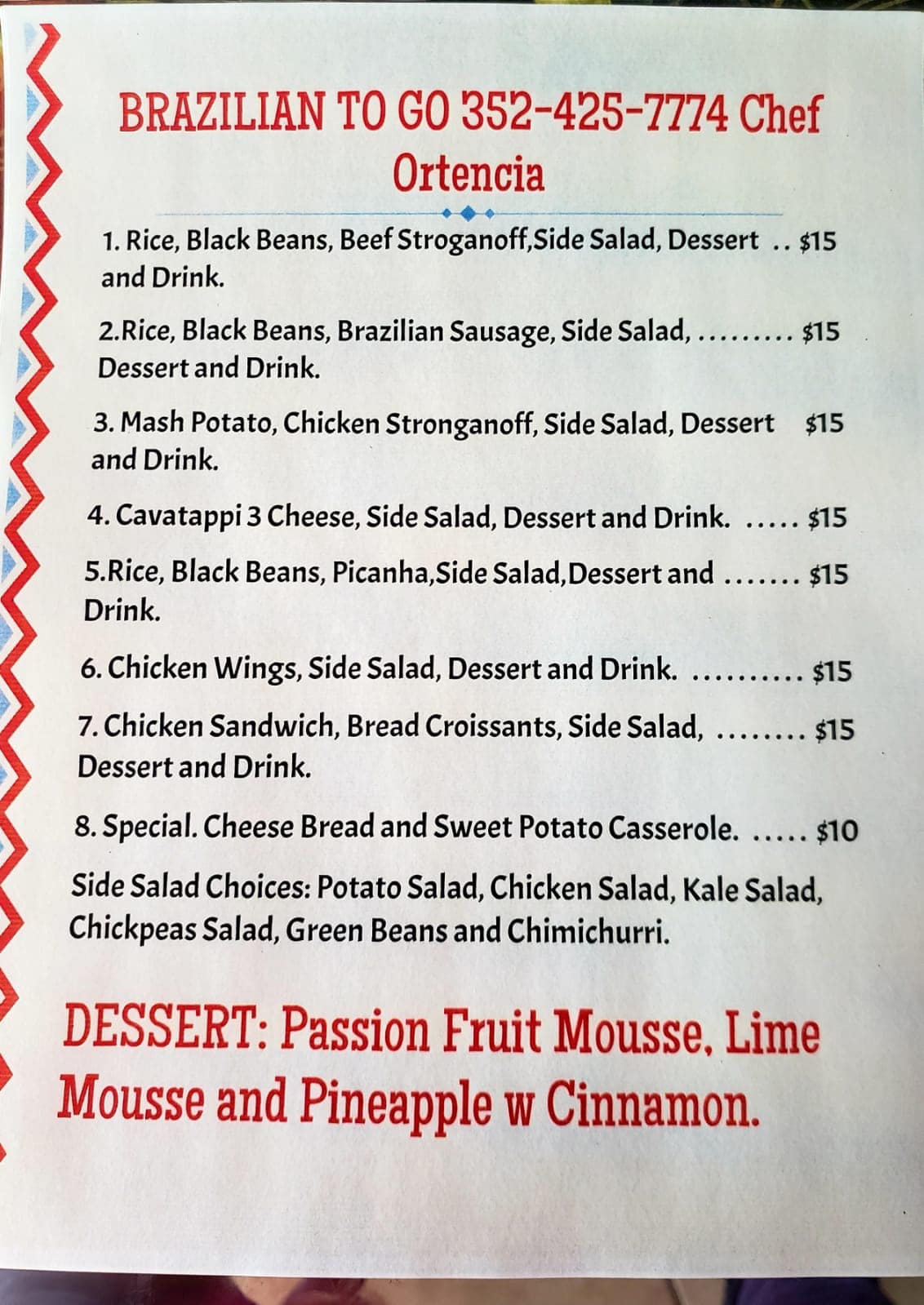 Brazilian to Go Menu