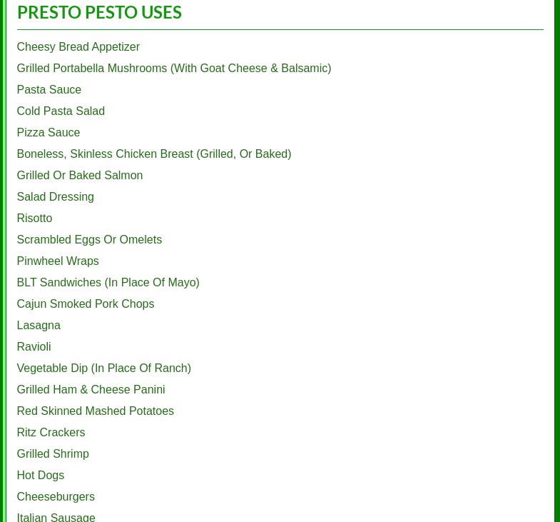 Presto Pesto Inc. Menu