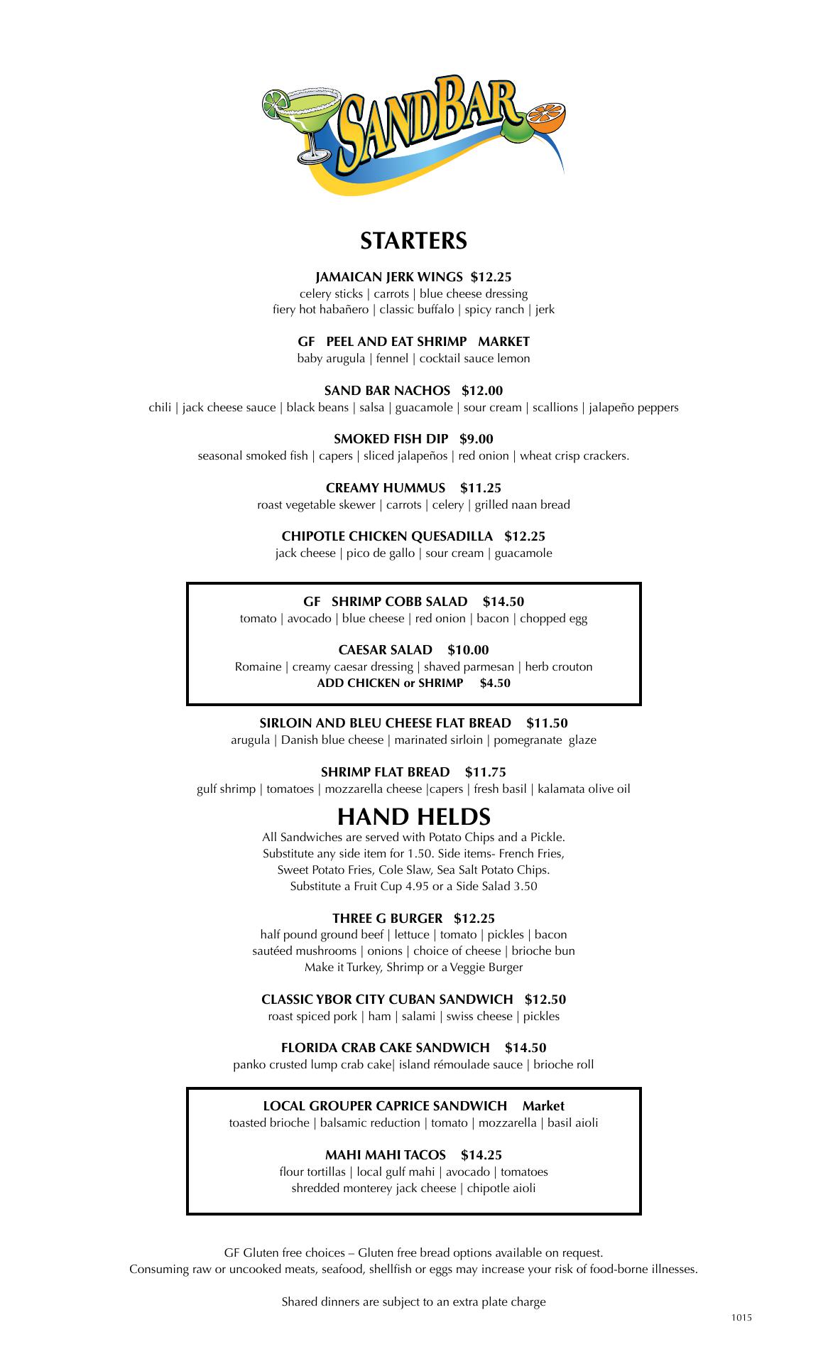 The SandBox Beach Lounge Menu