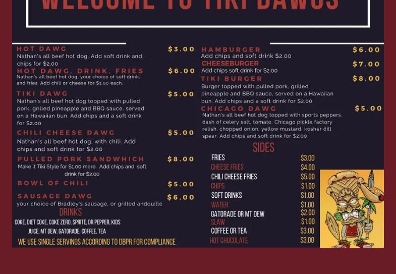 Tiki Dawgs Menu