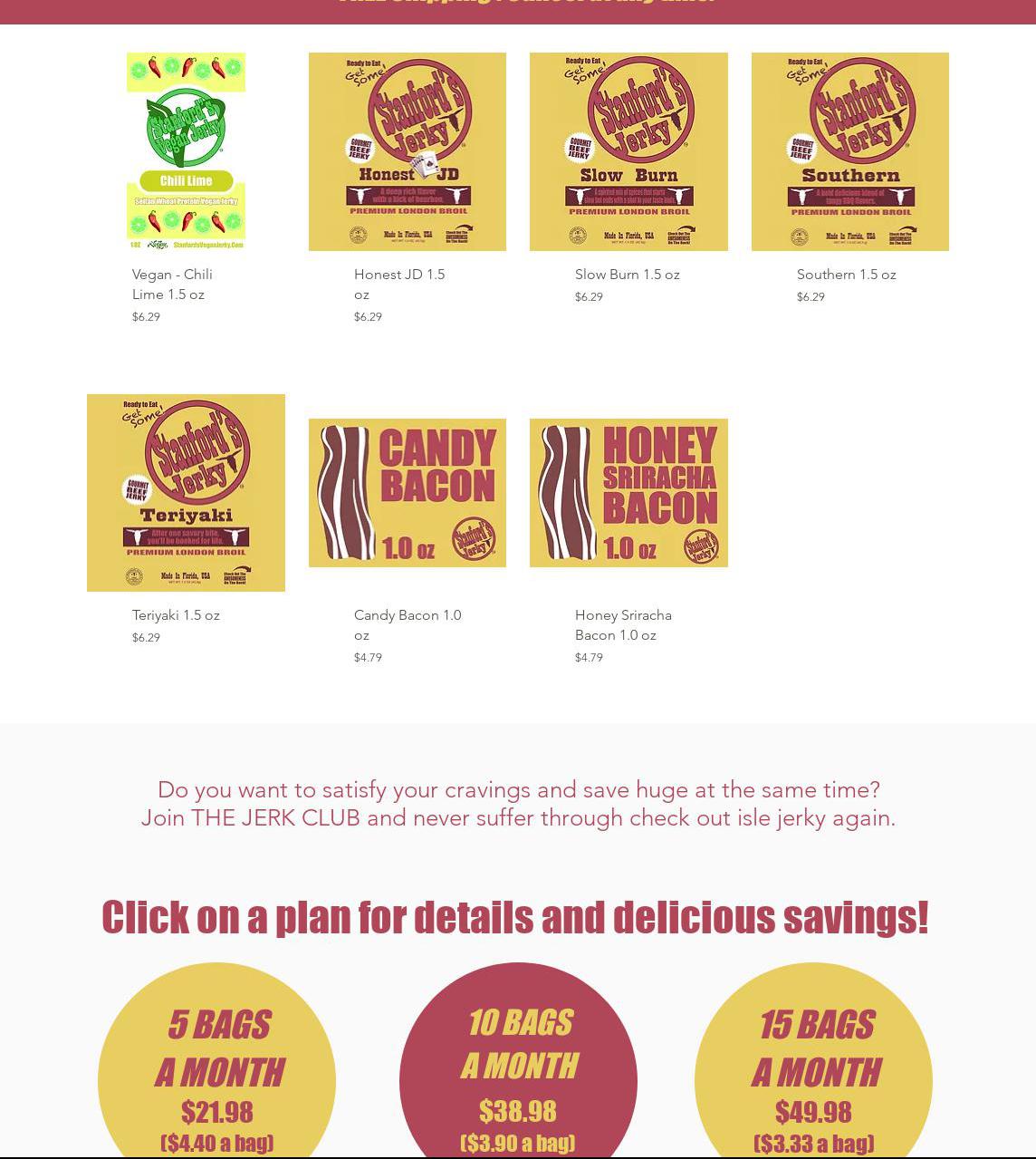 Stanford's Jerky Menu