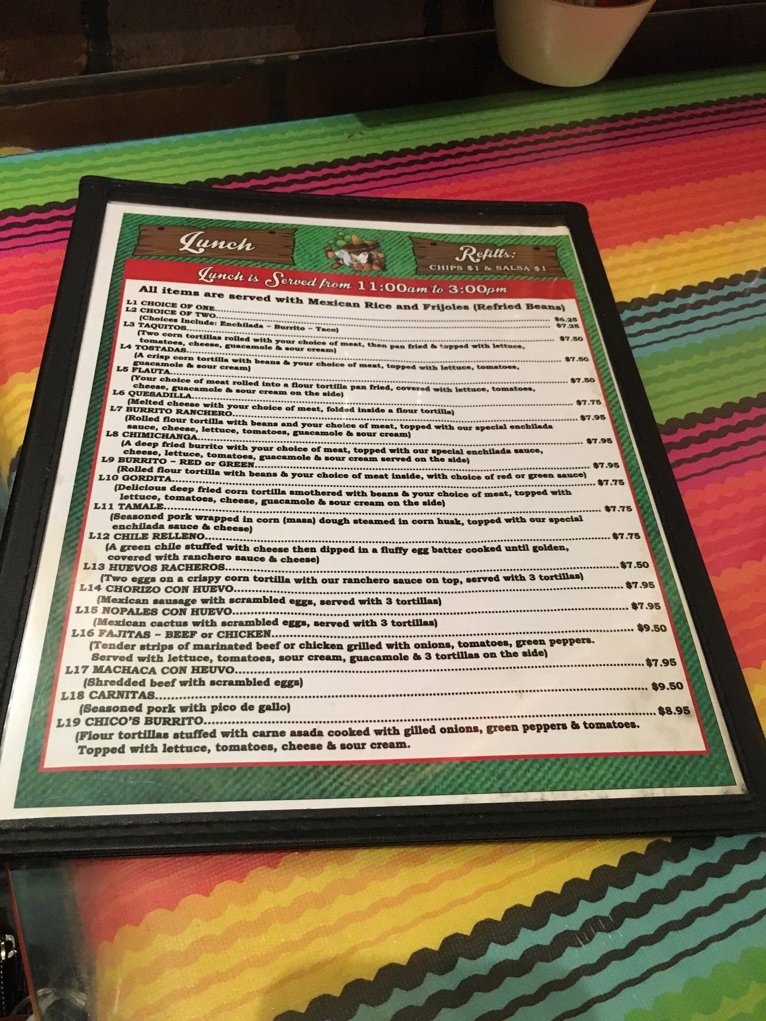 El Panchos Villa Menu