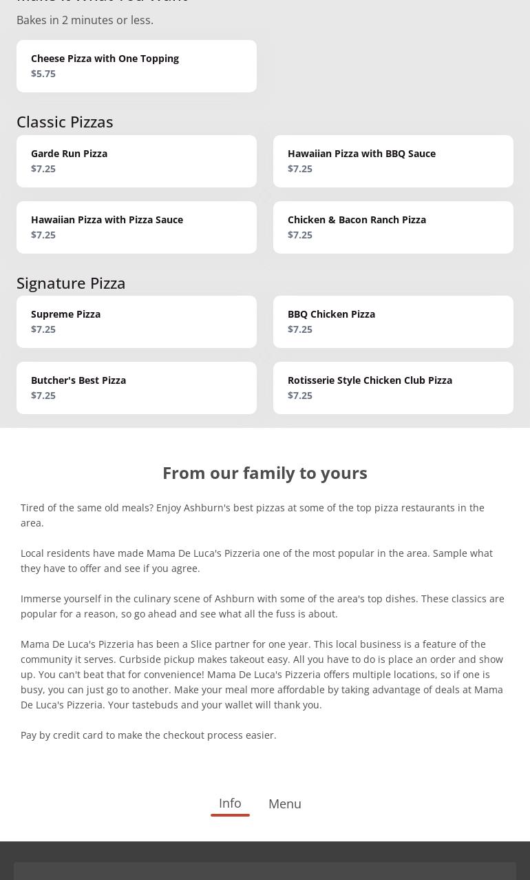 Mama De Luca's Pizzeria Menu