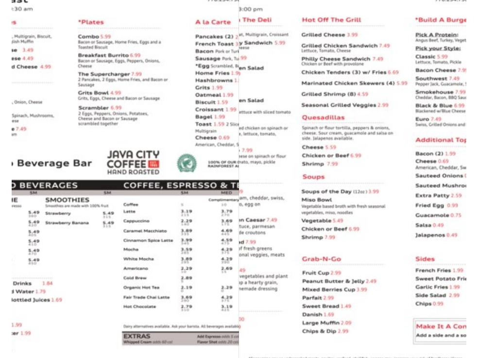 quattro cafe Menu