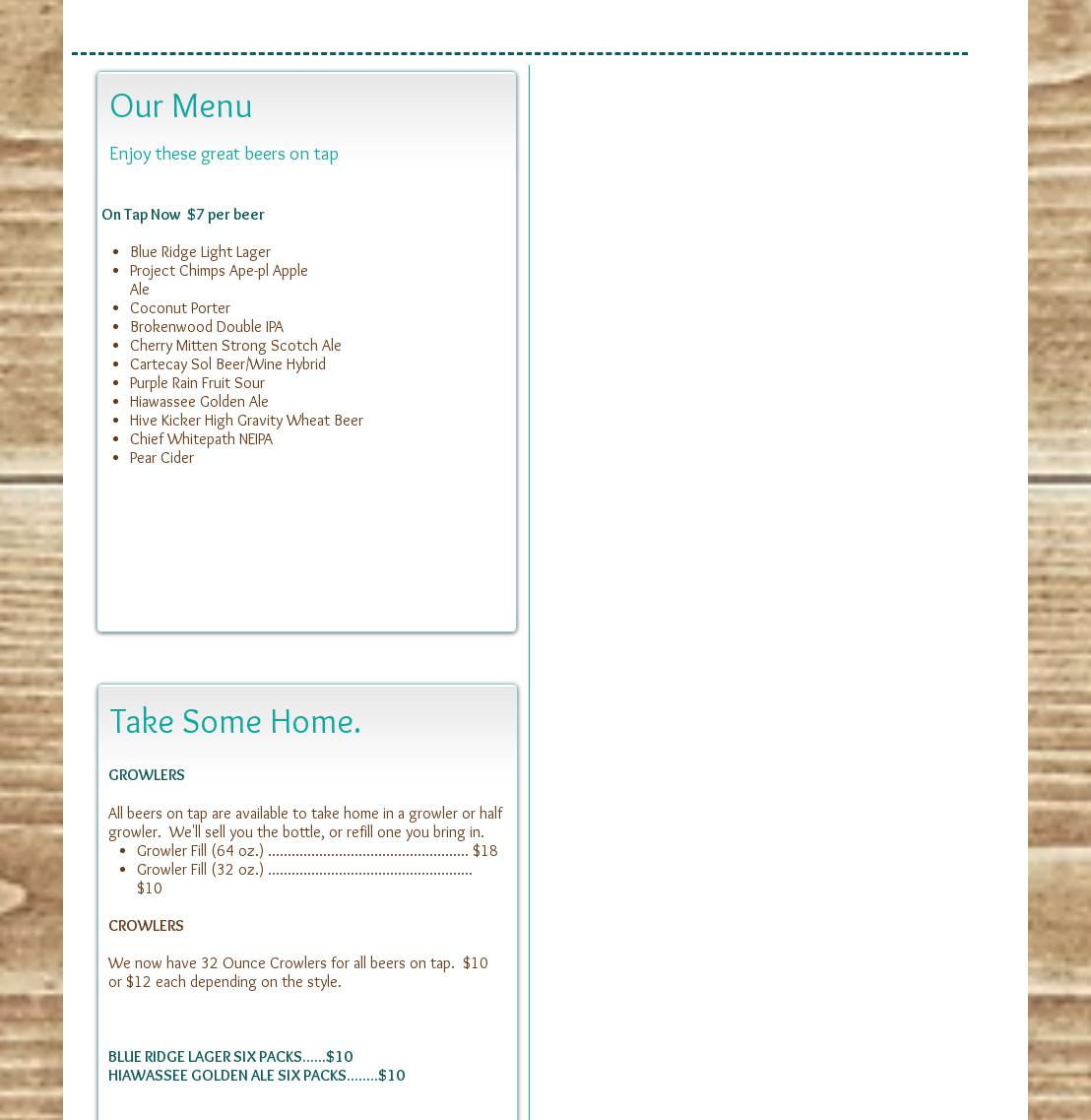 Fannin Brewing Company Menu