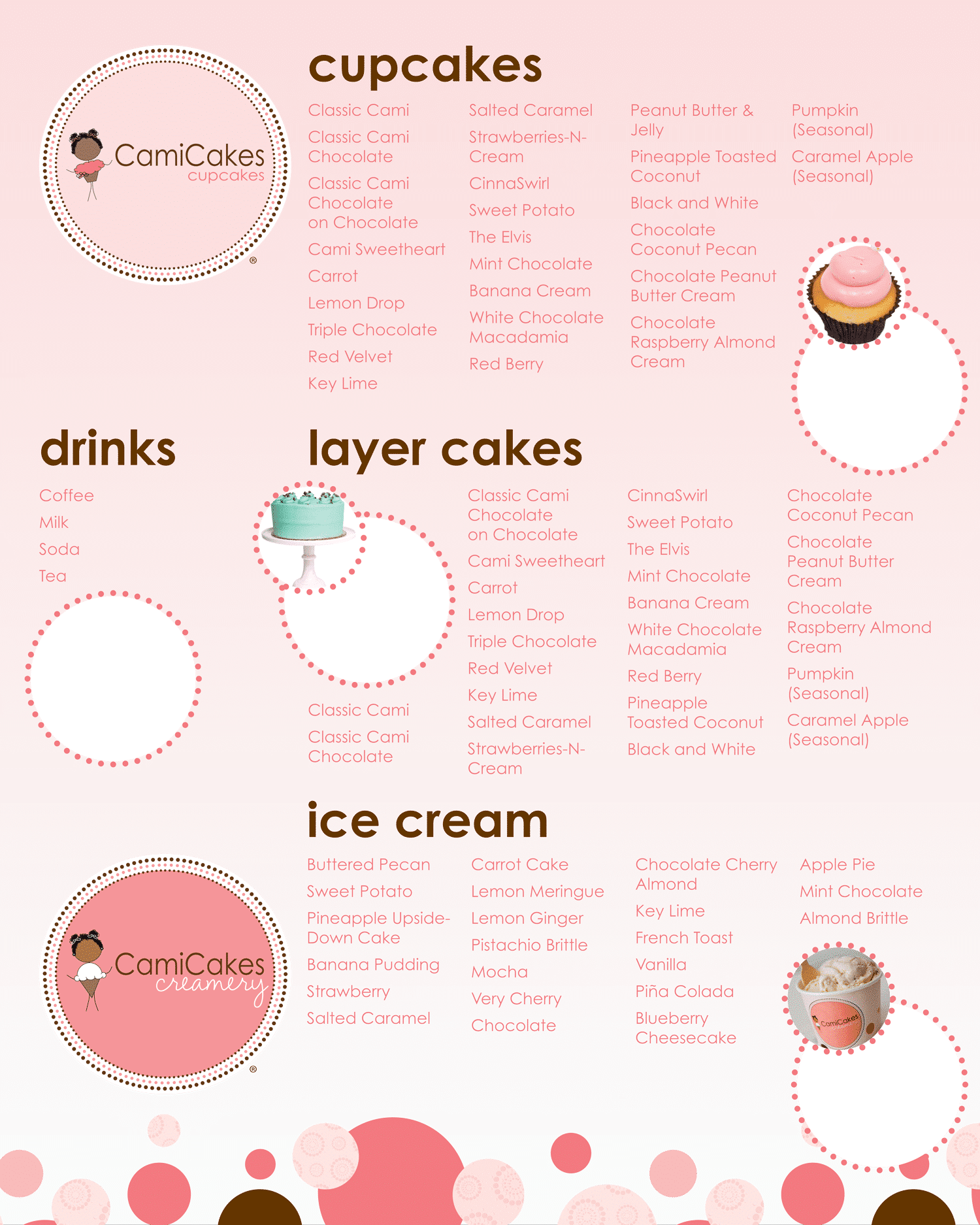 CamiCakes Cupcakes Menu