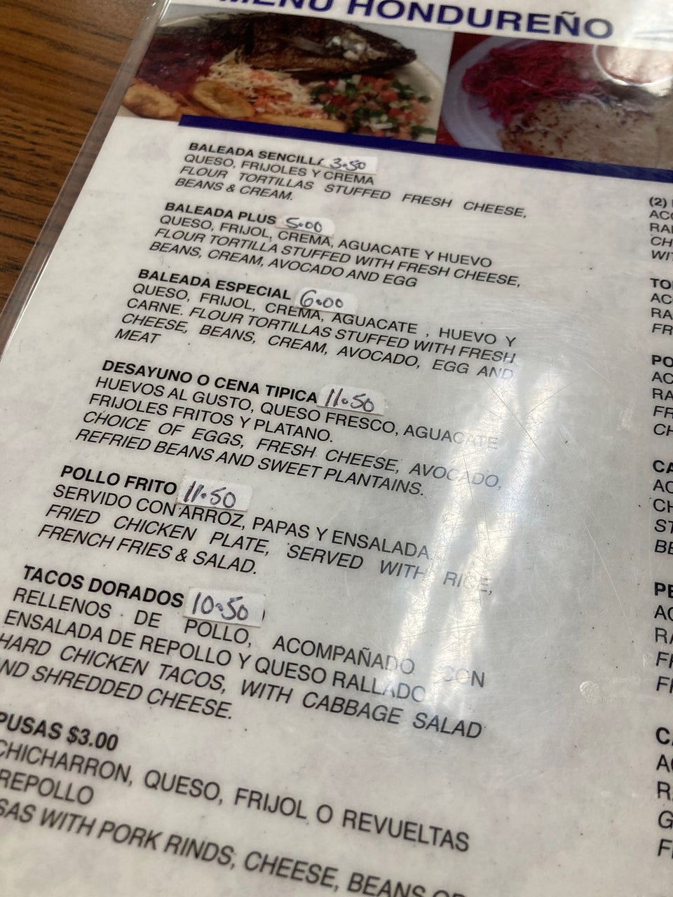 Hondumex Restaurant Menu