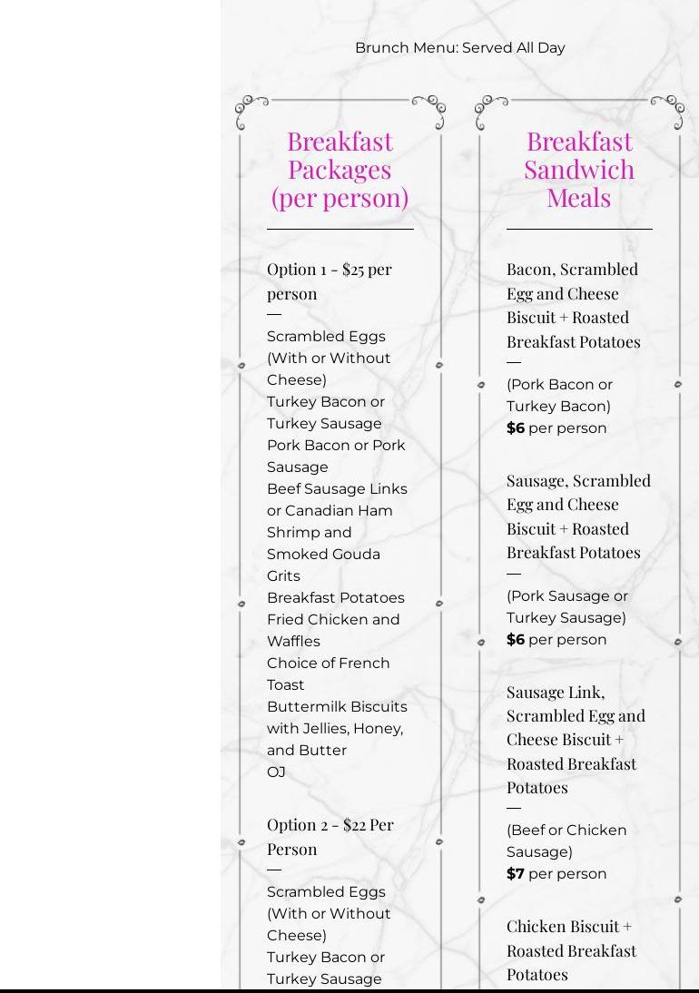 Collette Caters, Inc Menu