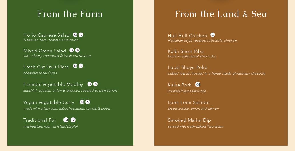 Diamond Head Luau Menu