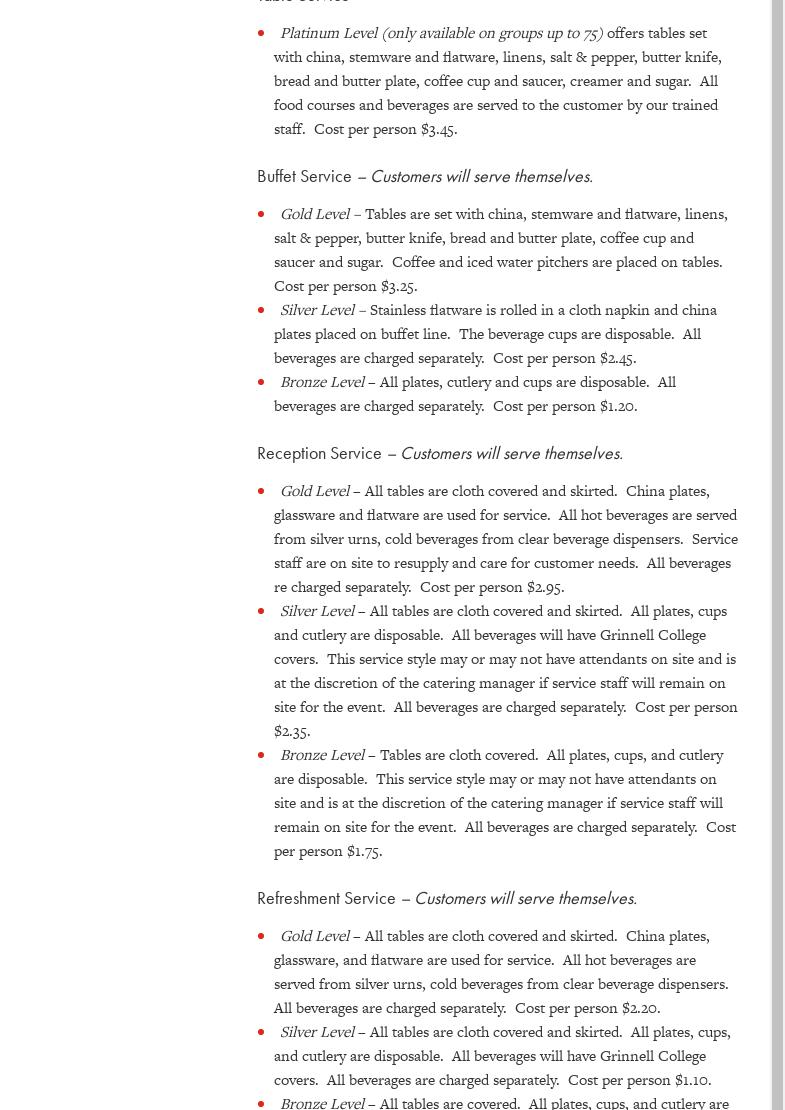 Grinnell College Dining Services Menu