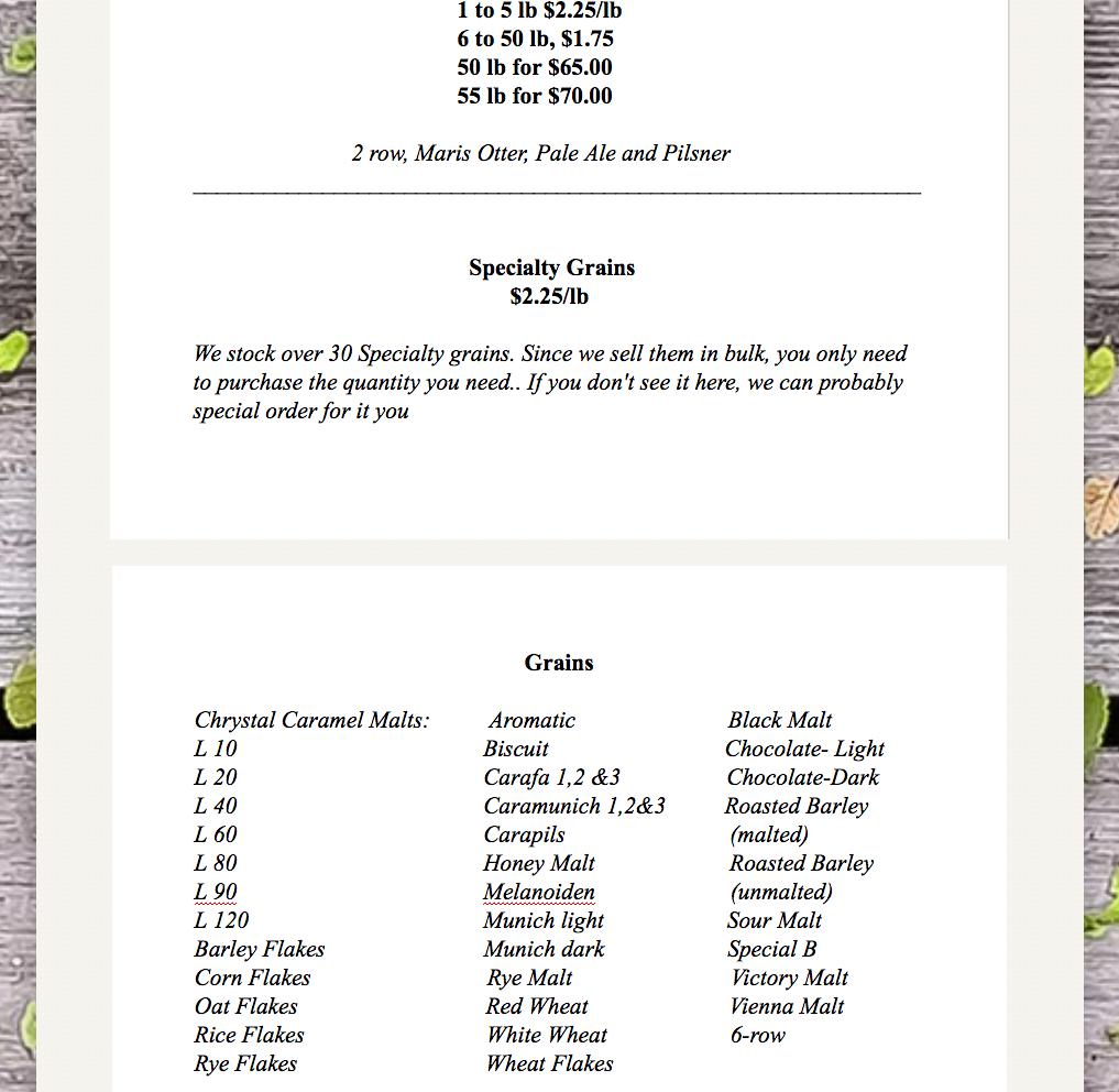 Wine and Other Old Things Menu