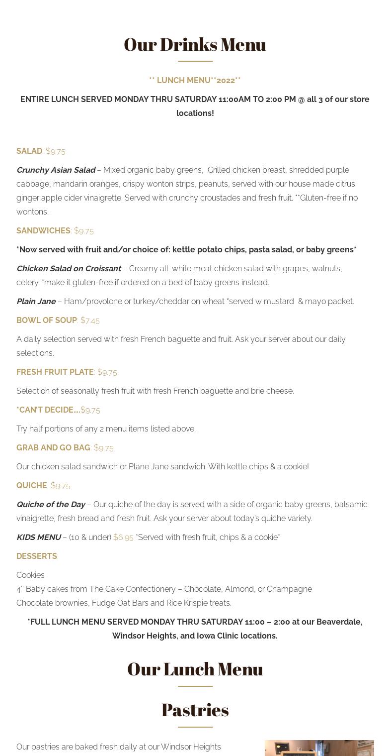 Grounds for Celebration Menu