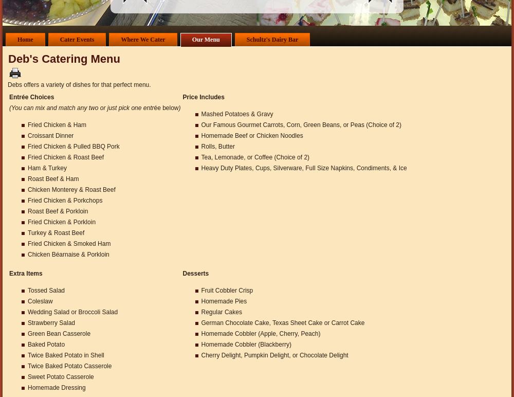 Deb’s Catering Menu