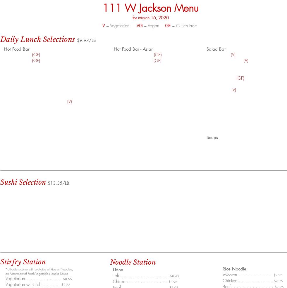 Market Creations Menu