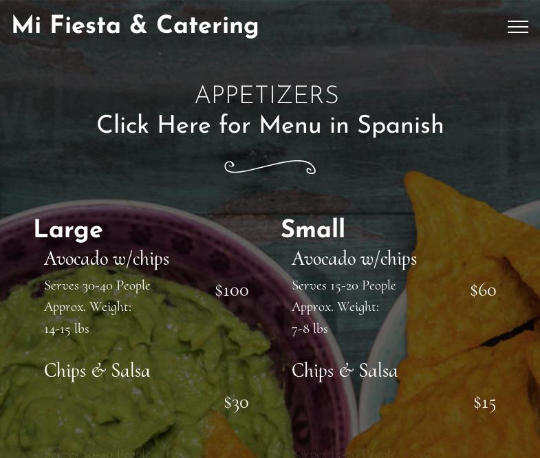 Mi Fiesta Restaurant & Catering Menu
