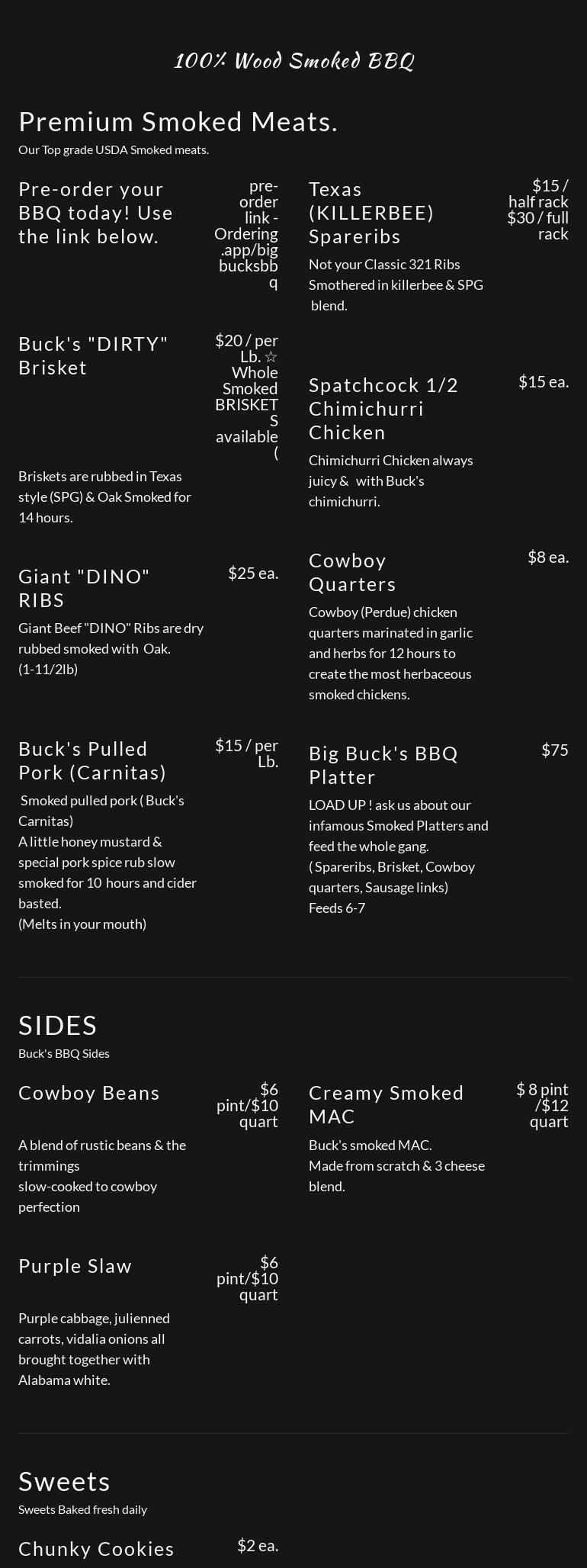 Big Bucks BBQ Menu